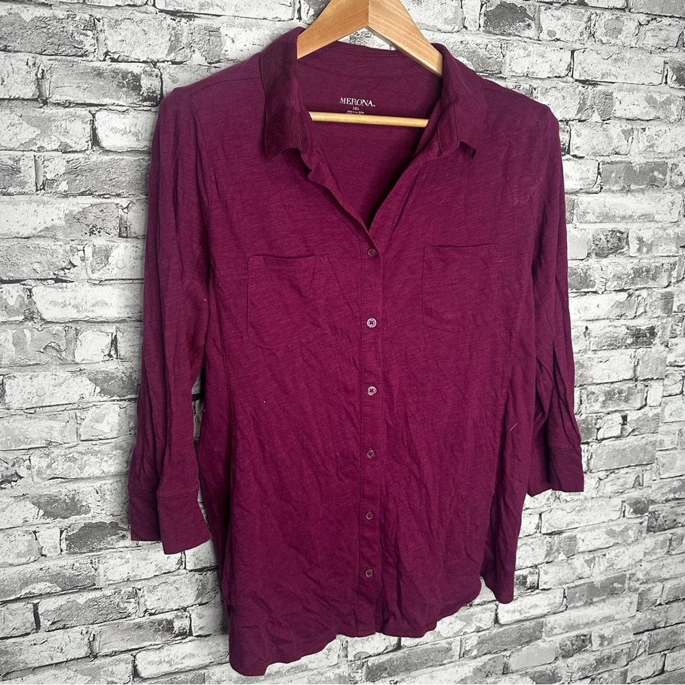 EUC Merona Women's Maroon Button-Down Shirt Size XXL - Picture 2 of 13